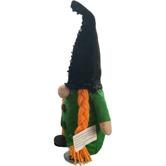 Green & Black Sequin Witch Gnome Weighted Orange Braids & Buttons Halloween Deco - Picture 2 of 5